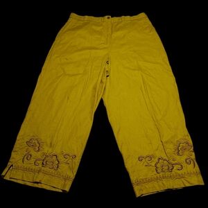 Bechamel women's mustard yellow  wide-leg crop pants with floral embroidery  18W